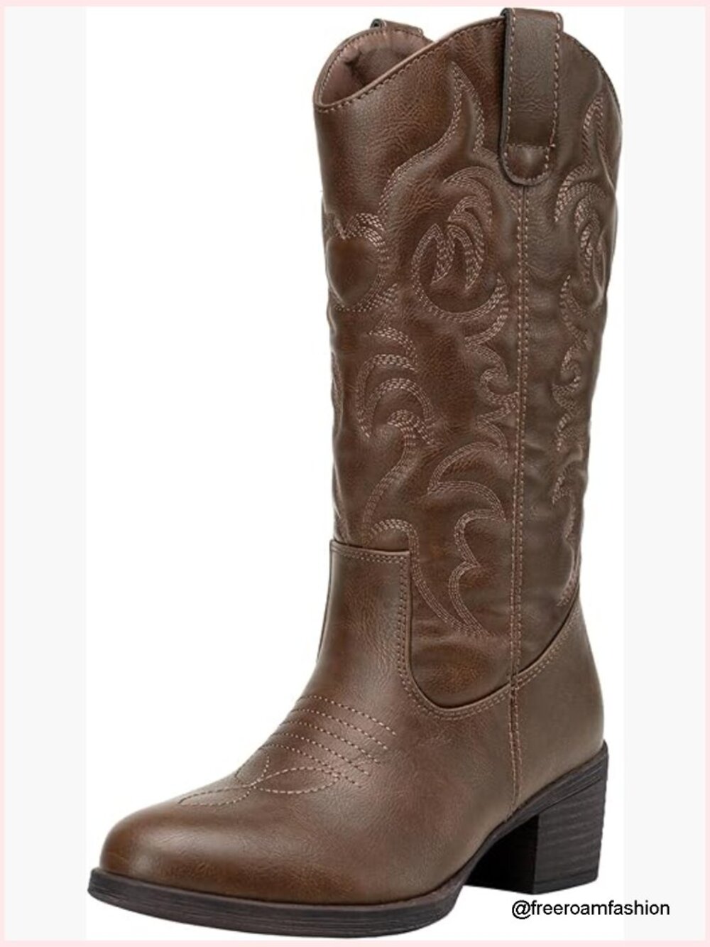 Women's Western Cowboy Boots Round Toe Mid Calf Pull On Embroidered